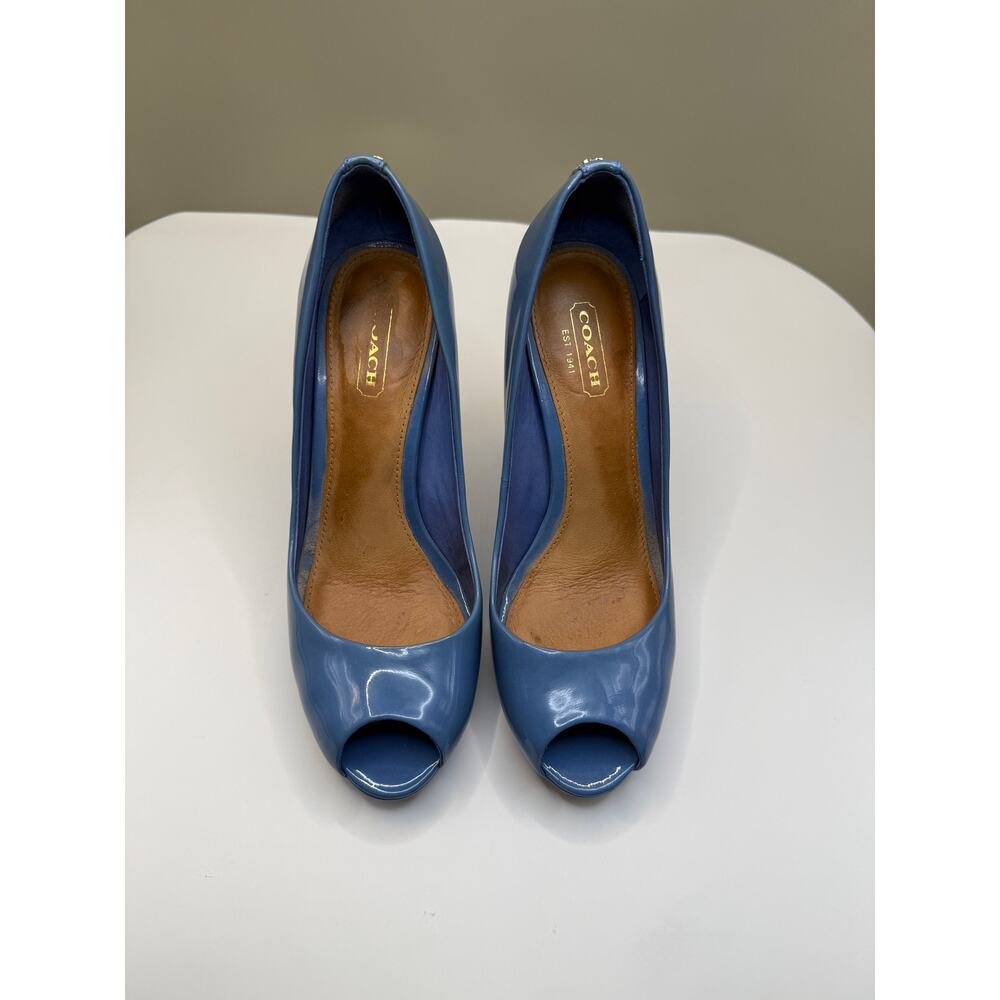 Coach Selma patent leather peep toe pumps in a blue color Sz 6.5 - Picture 5 of 10